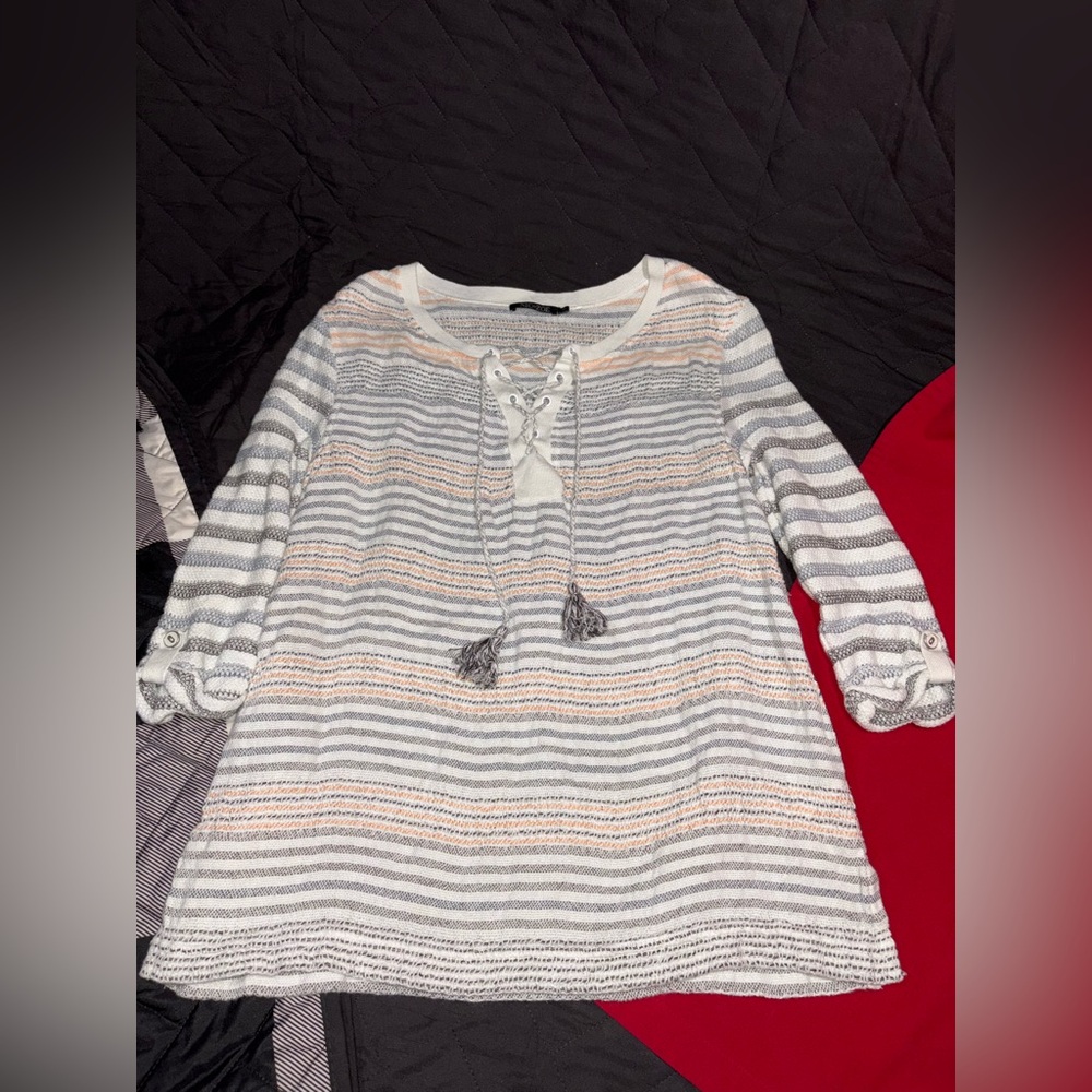 NIC+ZOE Textured Knit Top in Gray and Orange #1168